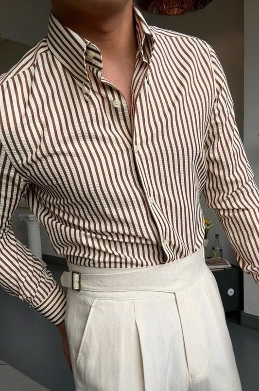 KIVI Luxury Contrast Collar Striped Shirt – White & Red