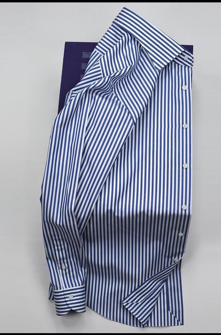 KIVI Luxury Contrast Collar Striped Shirt – White & Navy