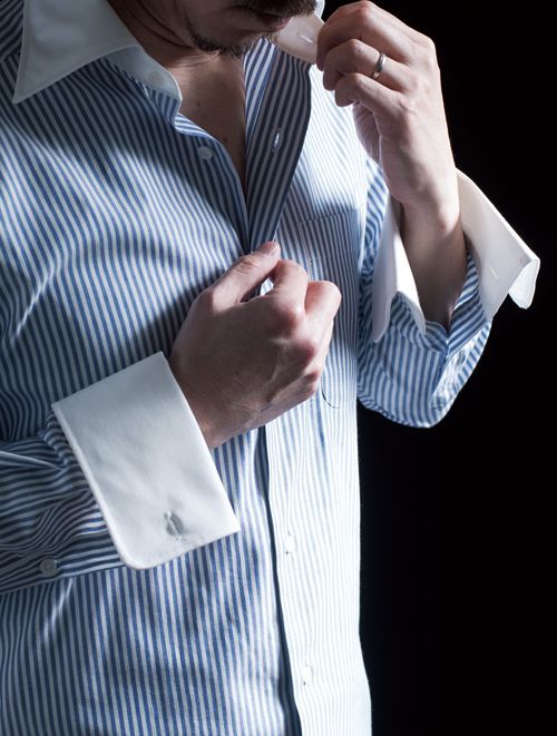 KIVI Luxury Contrast Collar Striped Shirt – White & Navy